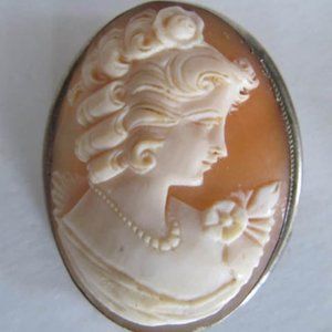 Sterling Silver Cameo Pendant Carved Shell Cameo Necklace Pendant Brooch Silver